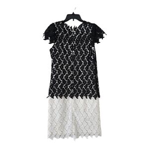 BMJ Studio Sheath Dress Sz 12 Women’s Lacey Black & Ivory Embroidered